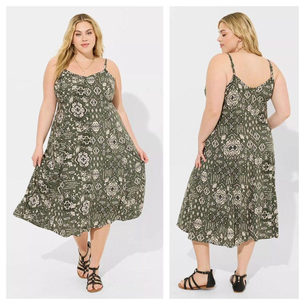 Torrid Midi Challis Sleeveless Trapeze Dress